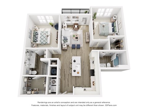 Floor plan for 2 beds, 2 baths, 996 sqft